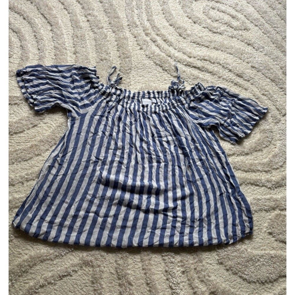 Soho Jeans White And Blue Vertical Stripes Off The Shoulder Ties Flowy Blouse